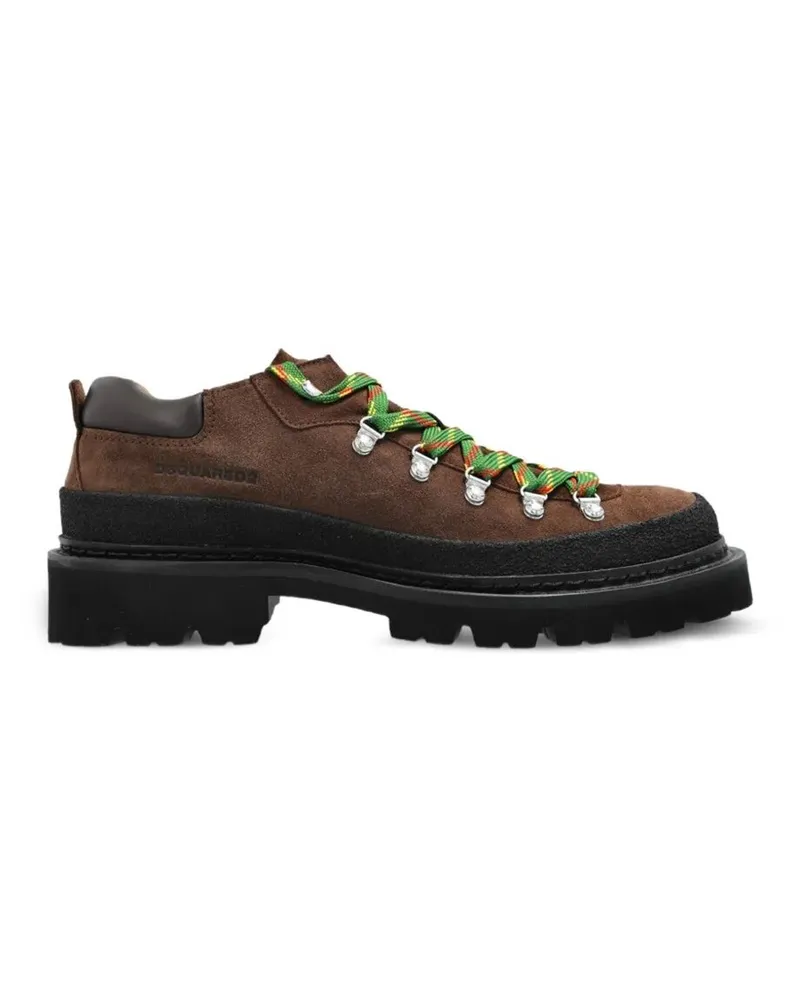 Dsquared2 Lace Up Shoe With Green Laces "Trekking Lace Up Brown