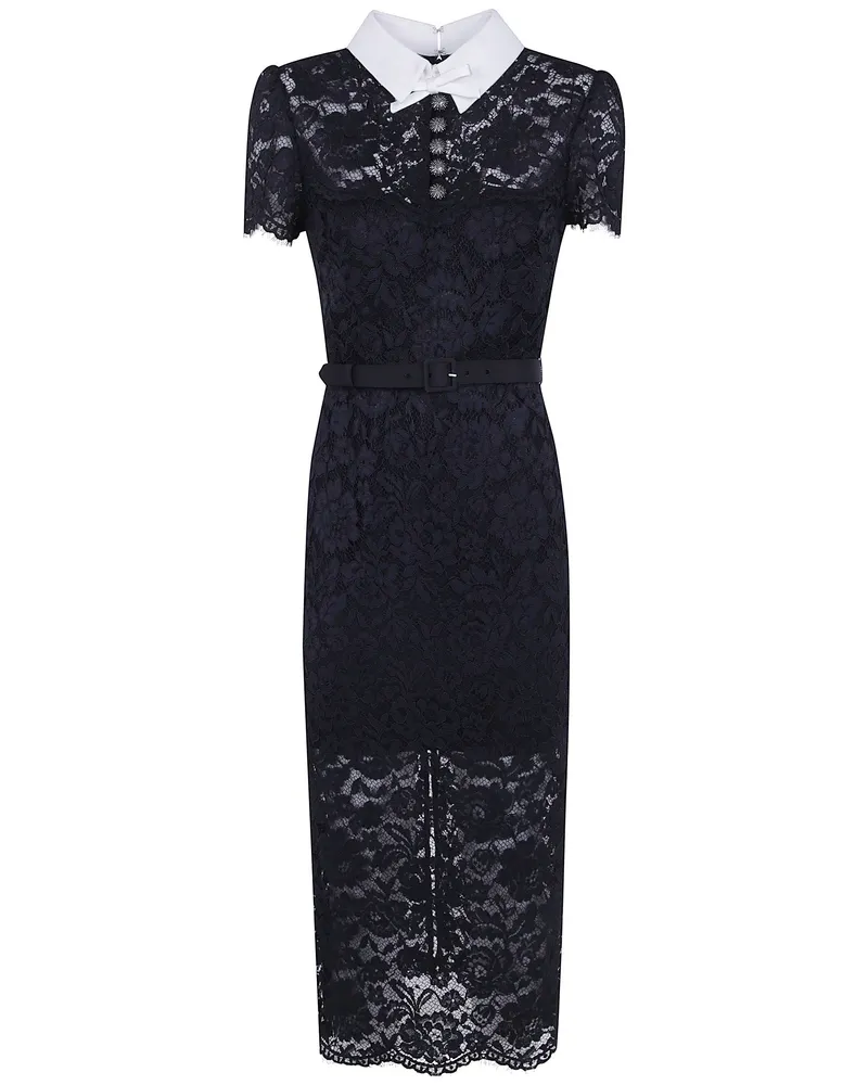Self-Portrait Dress Contrast Collar "Black Lace Black