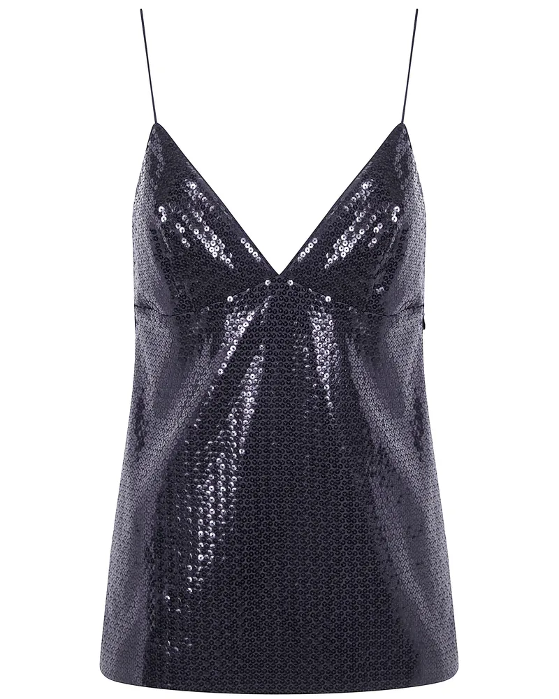 Alberta Ferretti Top Paillettes Jersey Black