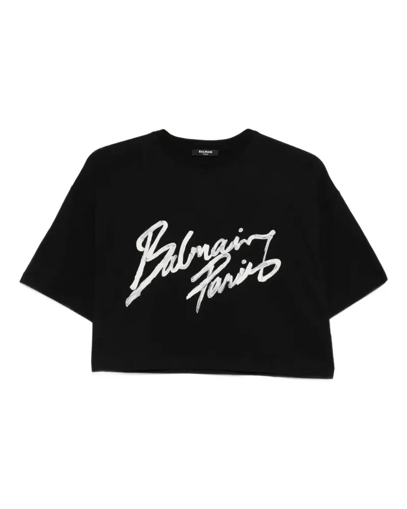 Balmain Balmain Paris Bulky" Cropped T-Shirt Black