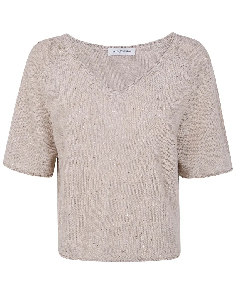 Gentryportofino Knit V Neck Sweater Beige
