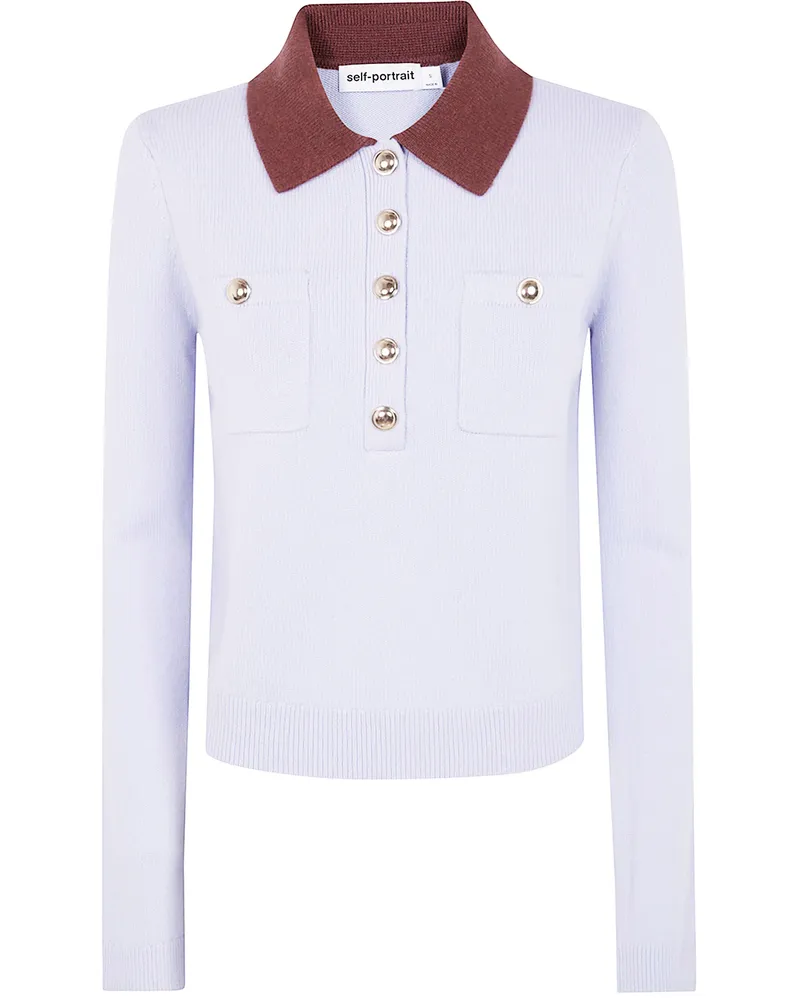 Self-Portrait Contrast Collar Knit Top Blue