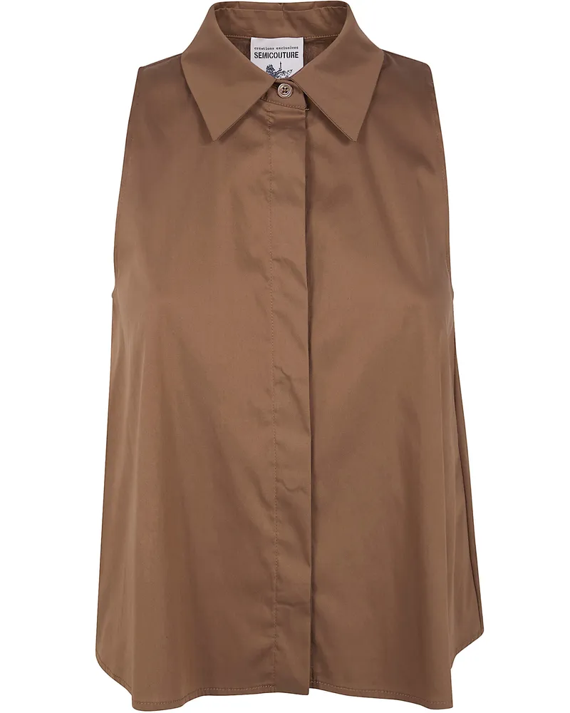 Semicouture Popeline Cotton Mini Top Brown