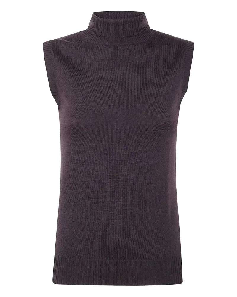 Max Mara Turtle Neck Sleeves Less Woven "Vertigo" Top Brown