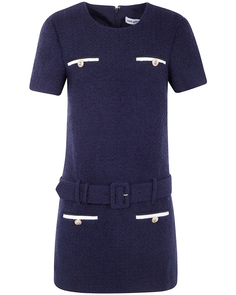 Self-Portrait Navy Boucle Mini Dress Blue