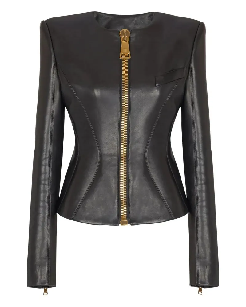 Balmain Zipped Lambskin Basque Jacket Black