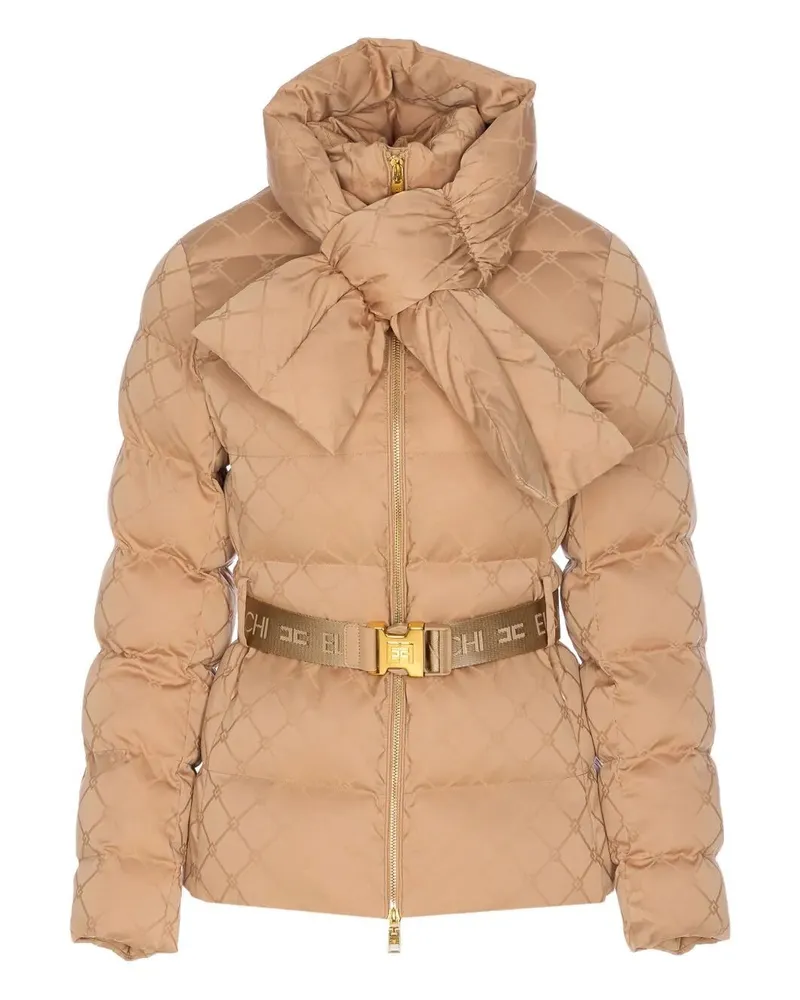 Elisabetta Franchi Padded Jacket With Belt Beige