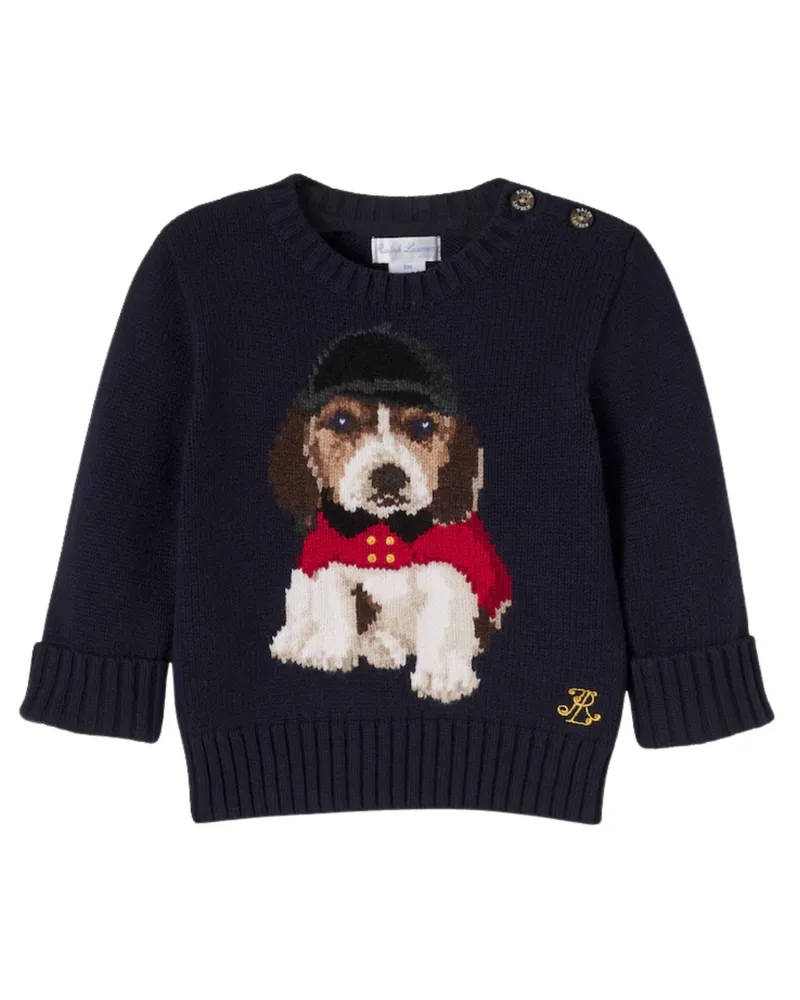 Ralph Lauren Sweater Dog Motif Pullover Blue