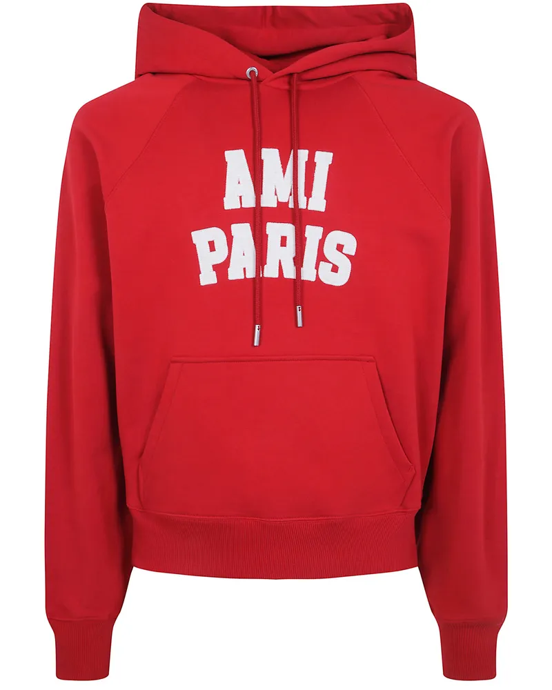 AMI Paris Hoodie With "Ami Paris" Felt Embroidery Red