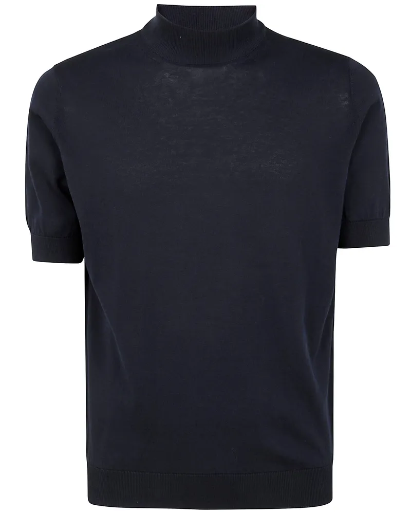Filippo de Laurentiis Short Sleeves Turtle Neck Sweater Blue