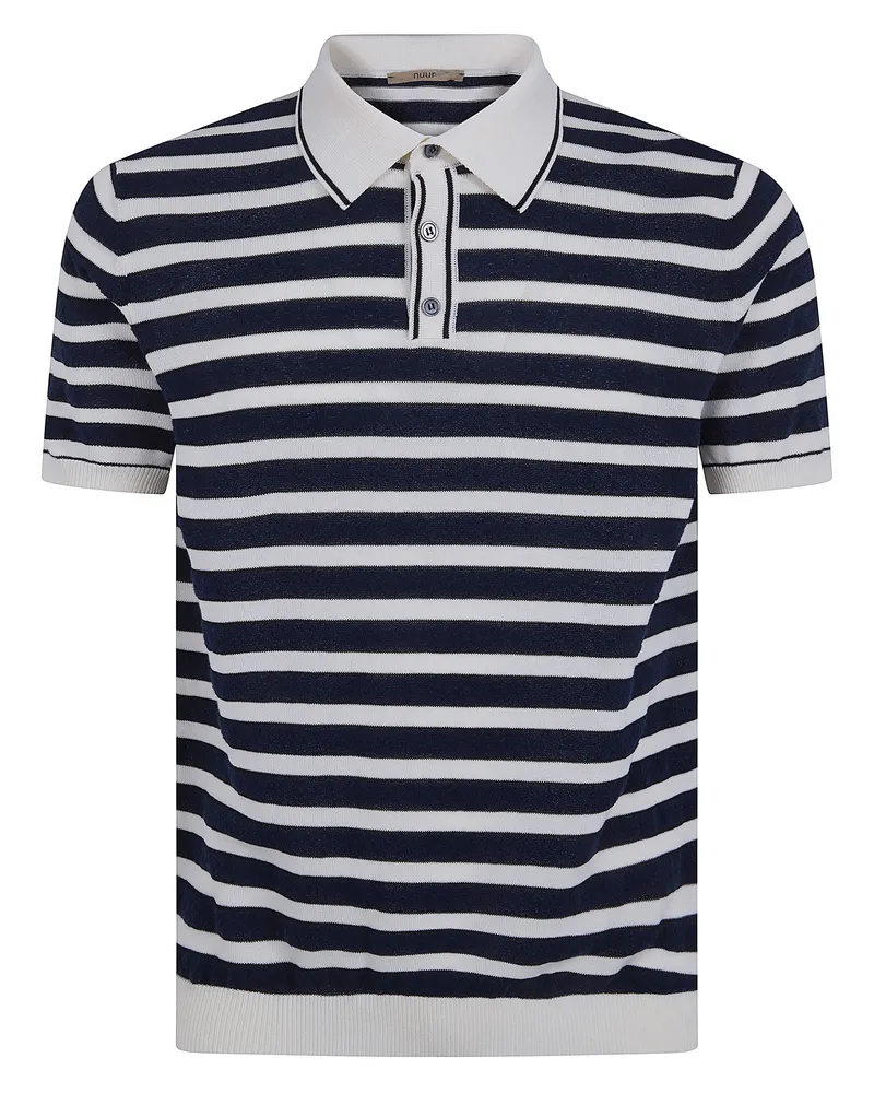 Nuur Two Tone Striped Short Sleeved Polo Neck T-Shirt Blue