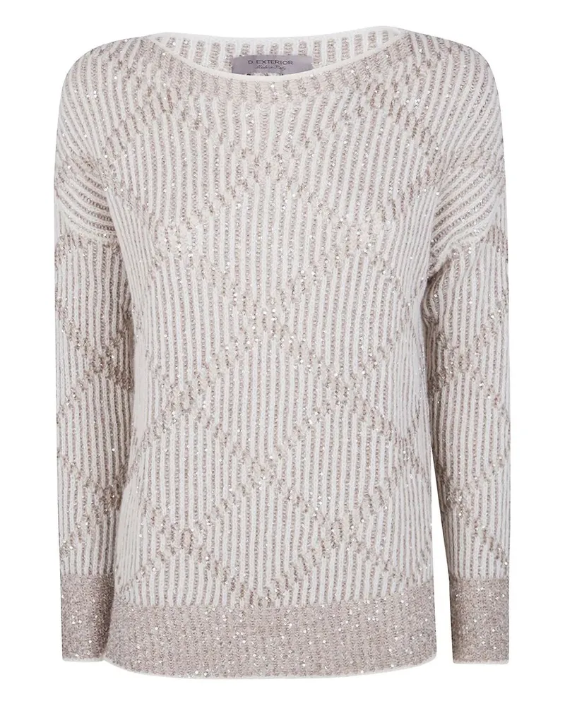 D.EXTERIOR D. EXTERIOR Sequins Rhombus Boatneck Sweater White