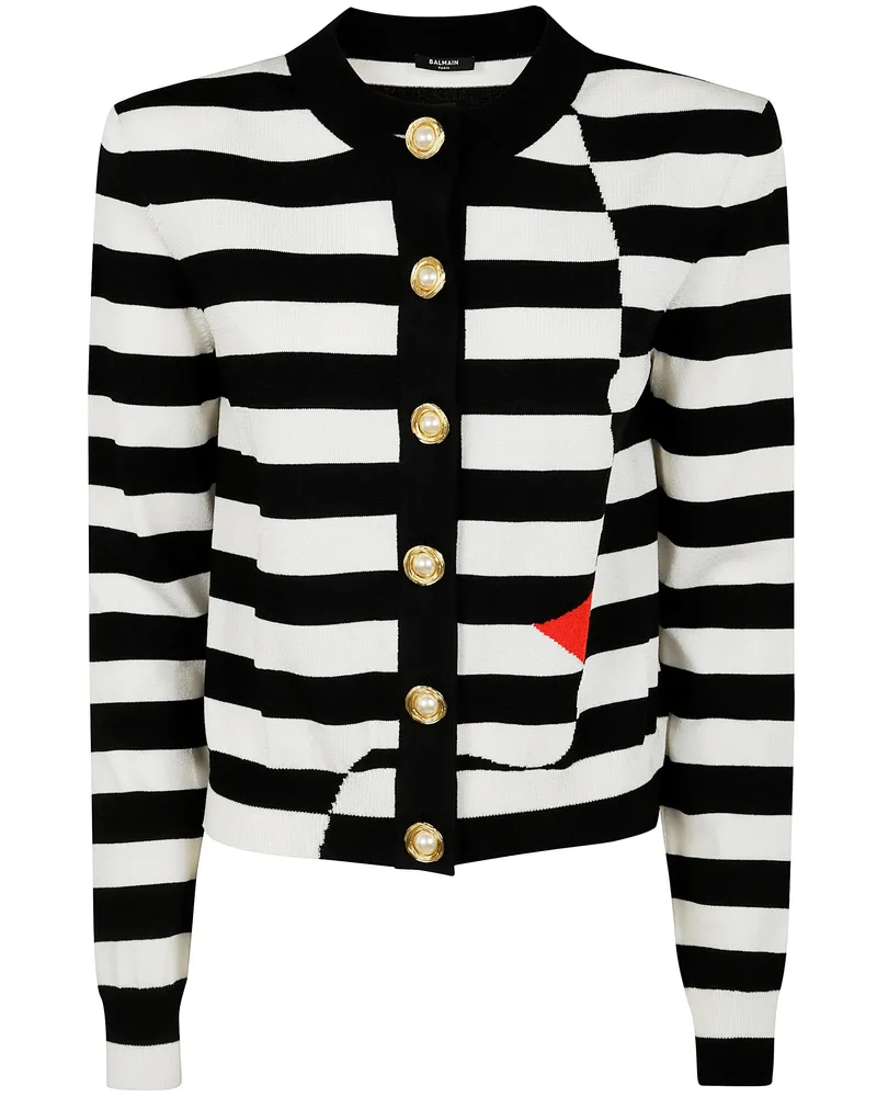 Balmain Buttoned Face Mariniere Knit Cardigan Black