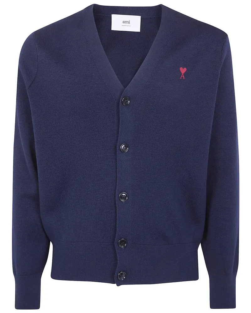 AMI Paris Cardigan With Contrasted "Ami De Coeur Blue