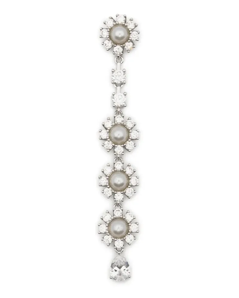 Self-Portrait Crystal Pearl Tiered Drop Earrings Metallic