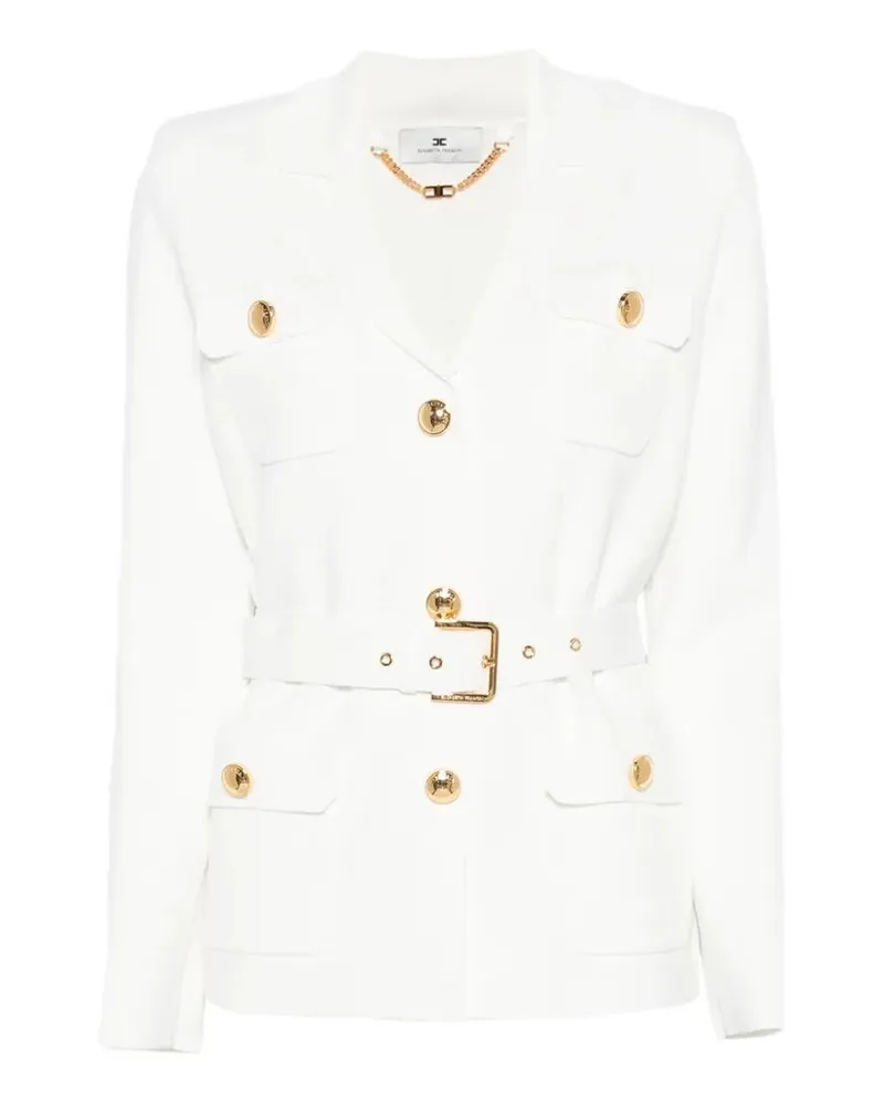 Elisabetta Franchi Belted And Pocket Knit Cardigan White