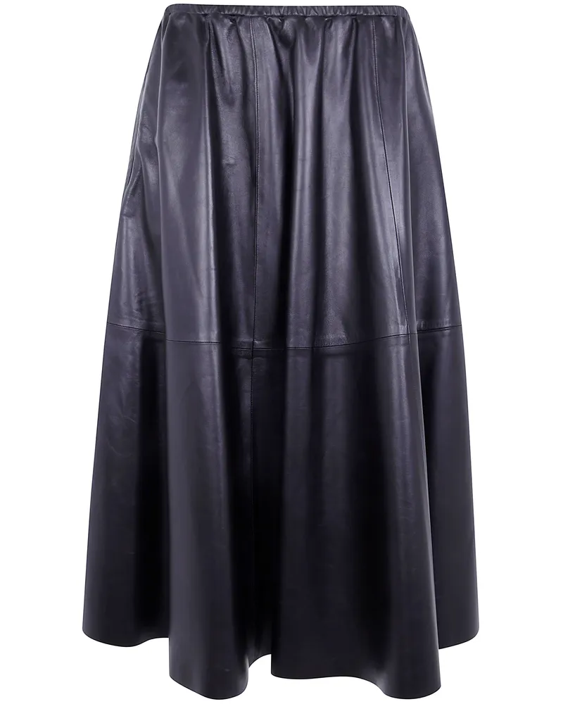 Alberta Ferretti Midi Leather Skirt Black