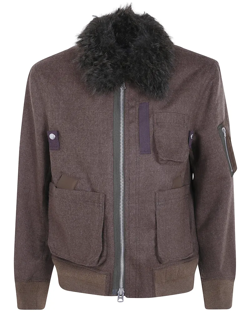 Sacai Jacket Wool Melton Blouson Brown