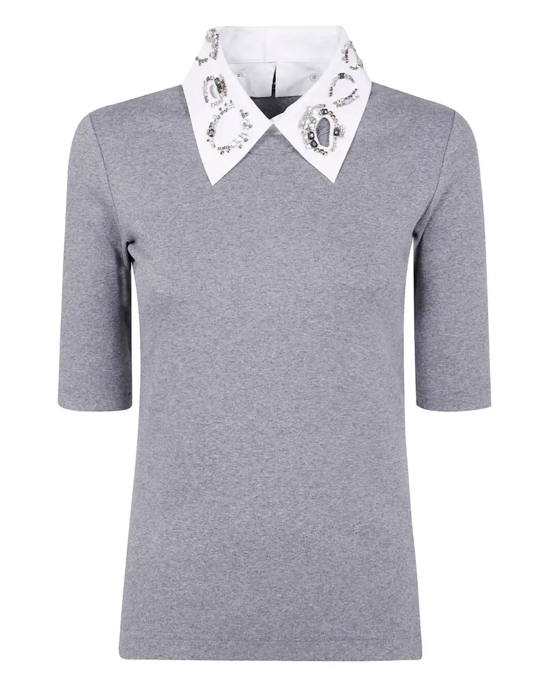 Fabiana Filippi Ribbed Short Sleeve T-Shirt With Embroidered Gray