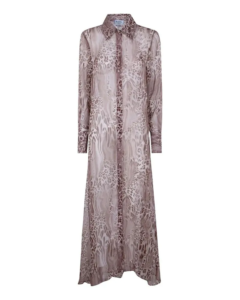 Blumarine Chiffon Animal Print Extra Long Shirt Brown