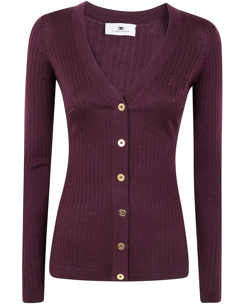 Elisabetta Franchi Tricot V Neck Cardigan Red