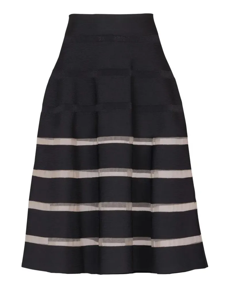 Balmain Stripes Viscose Knit Flare Long Skirt Black