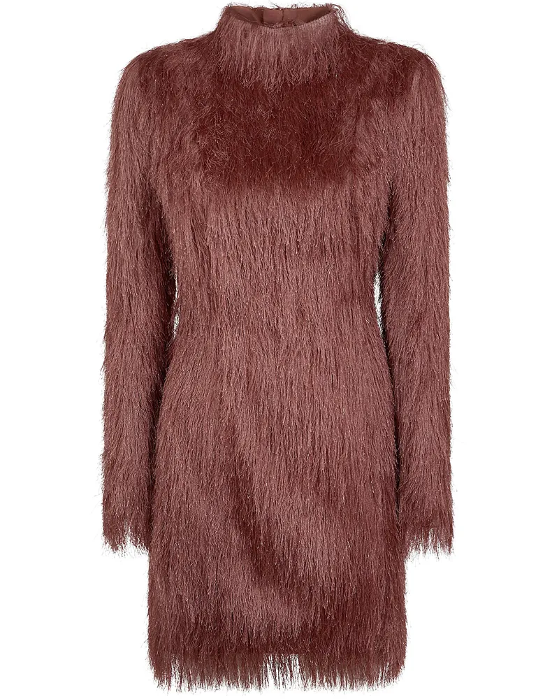 Balmain Long Sleeves Fringes Bodycon Short Dress Beige
