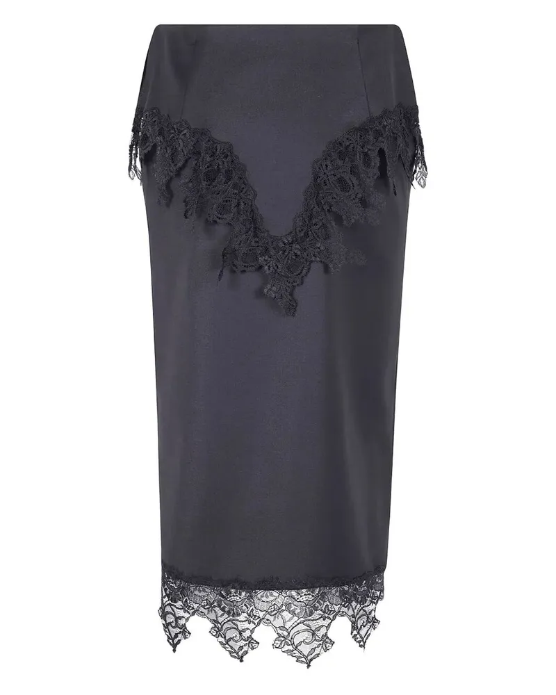 Blumarine Twill Insert Lace Skirt Black
