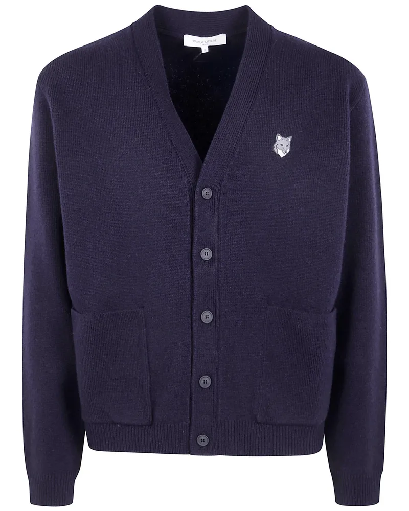 Kitsuné Fox Head Milano" Lambswool Cardigan Blue
