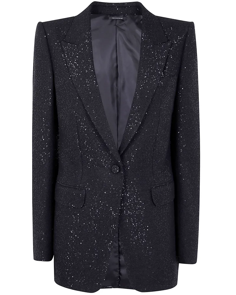 Tom Ford Sequined Wool Blend Crepe Single Breasted Jacket Black