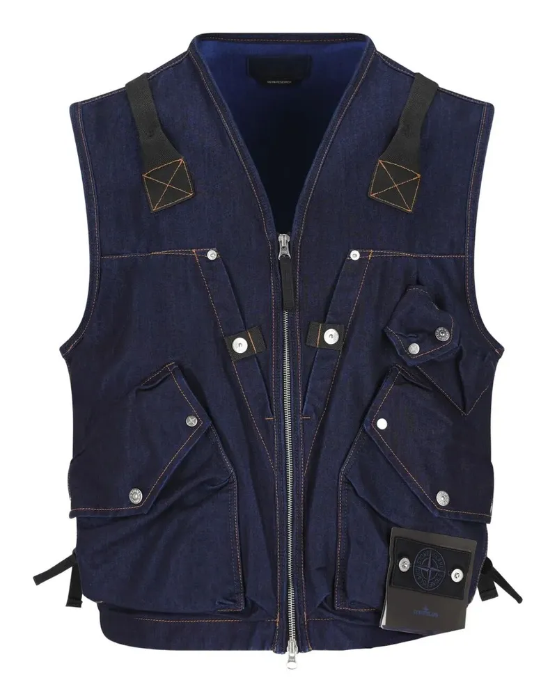 Stone Island Sleeves Less Denim Jacket Blue