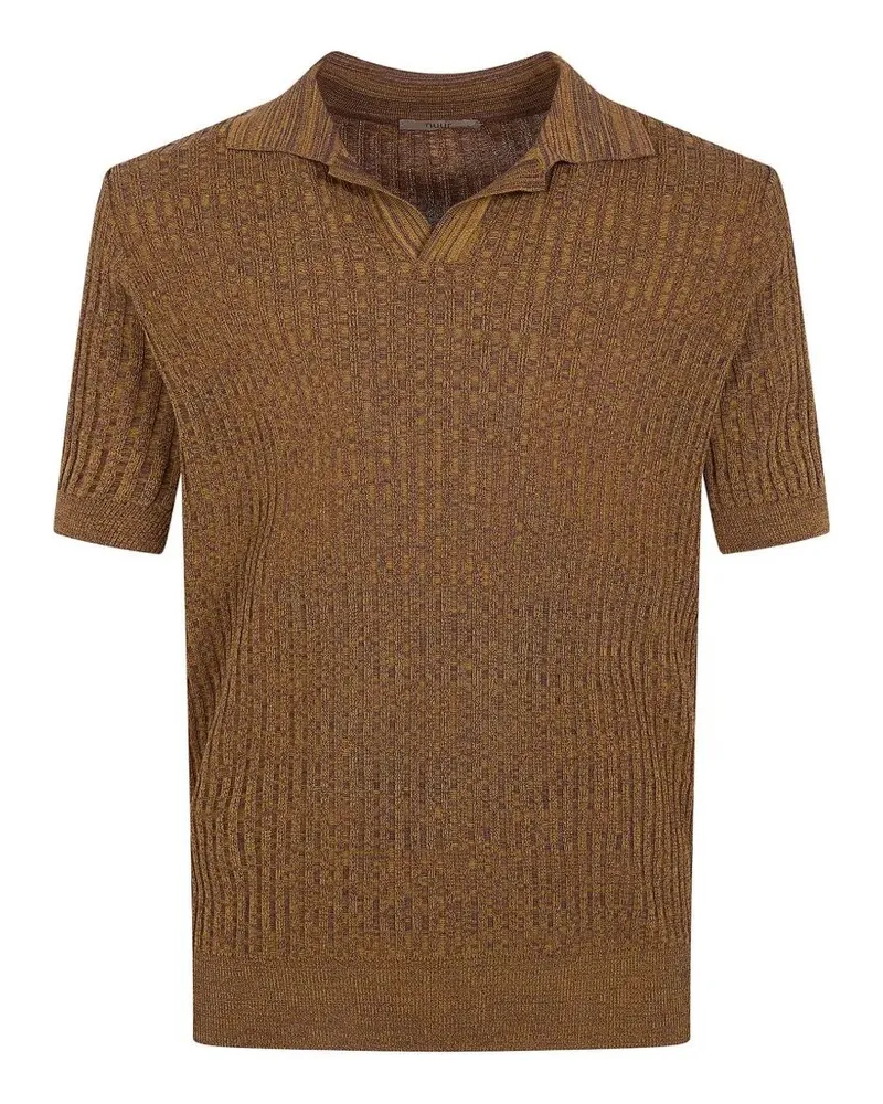 Nuur Short Sleeved Polo Neck Mouline T-Shirt Yellow