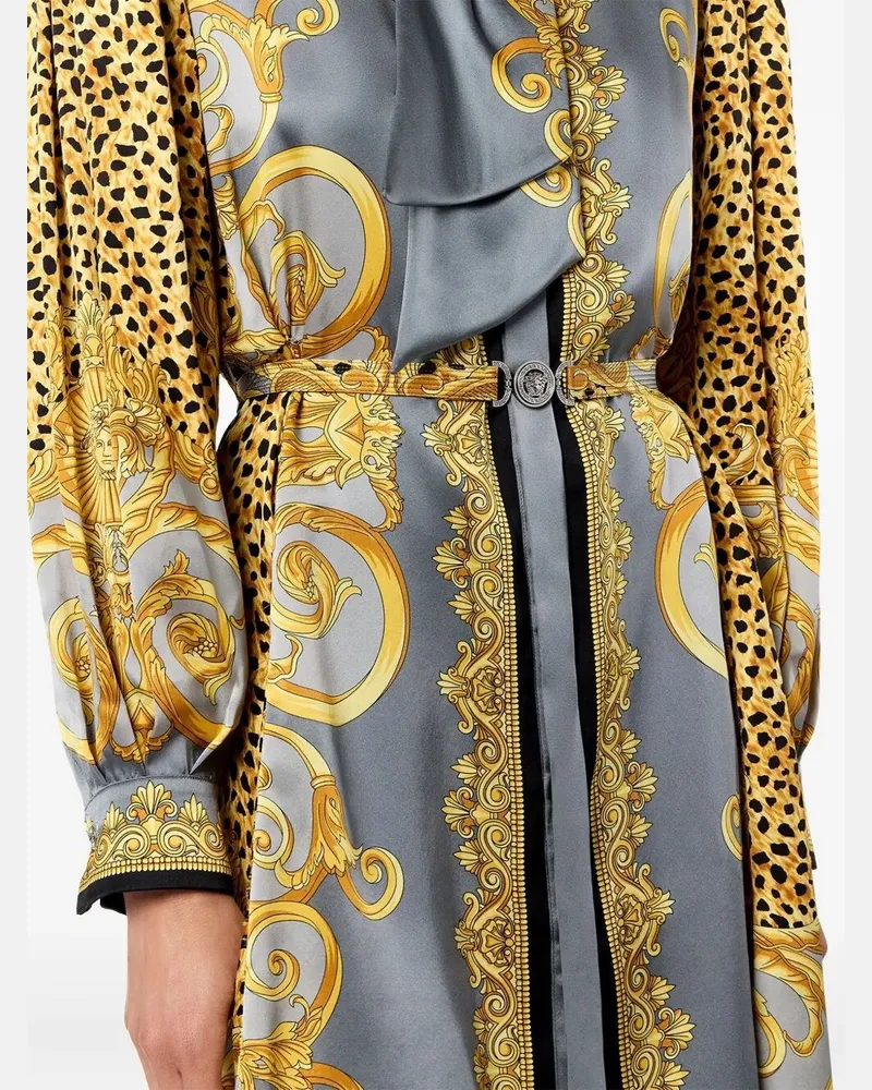 Versace Dress Cheetah Foulard On Silk Crepe Satin Lw Gray