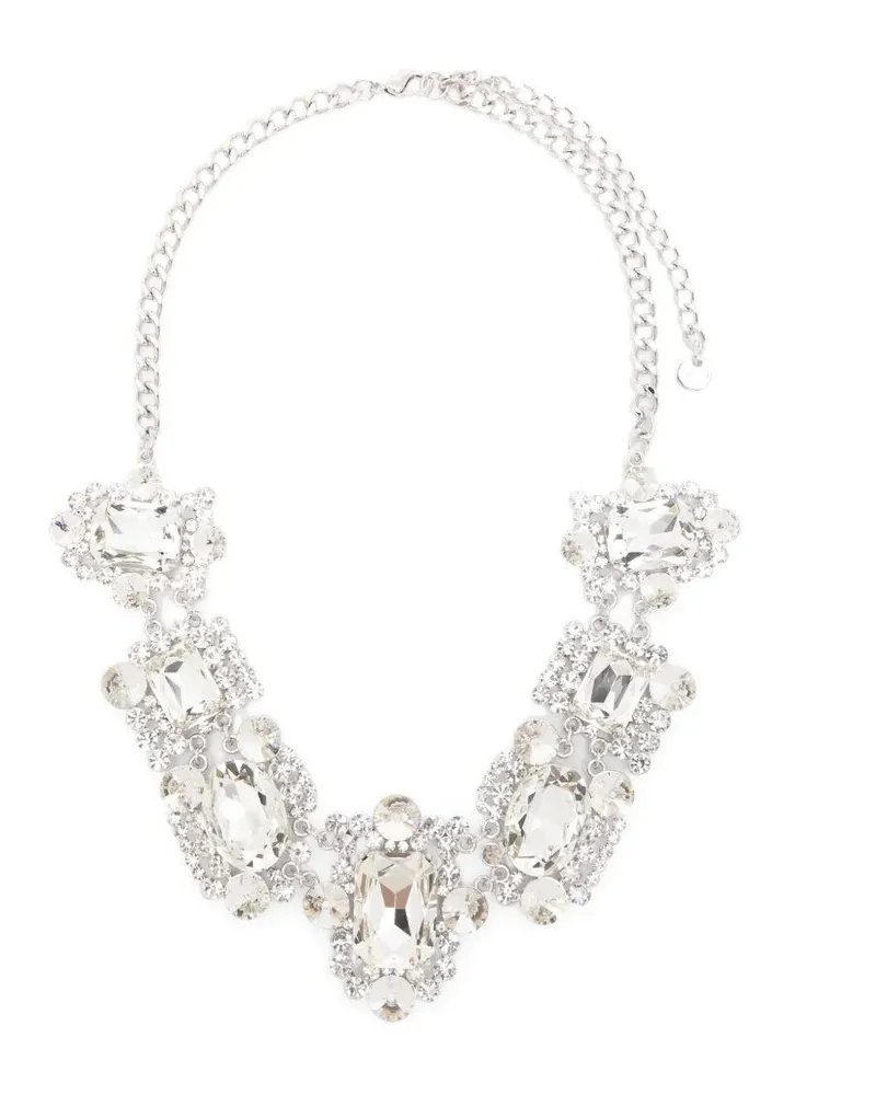 Self-Portrait Silver Crystal Cluster Necklace Metallic