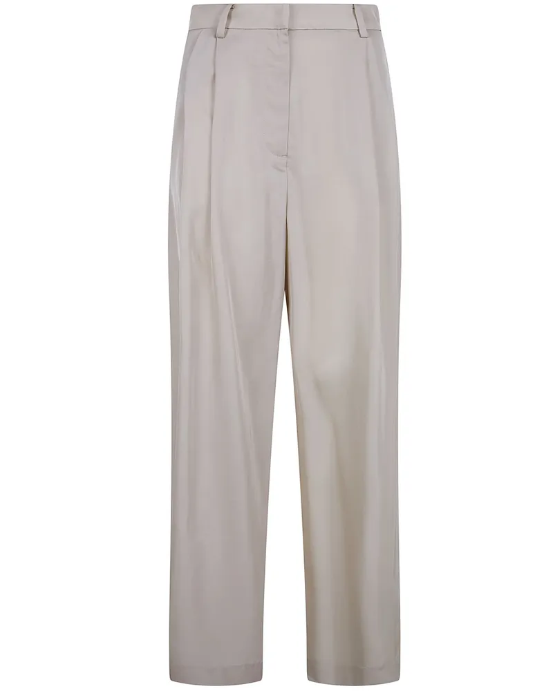 FRANKIE Shop Marfa Fluid Twill Pleated Trousers Beige