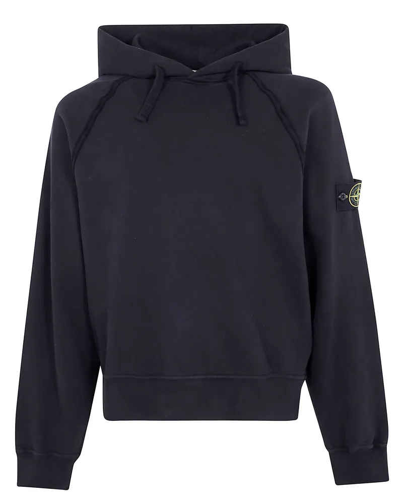 Stone Island Brushed Organic Cotton Fleece Garment Dyed Hoodie Sweater Black