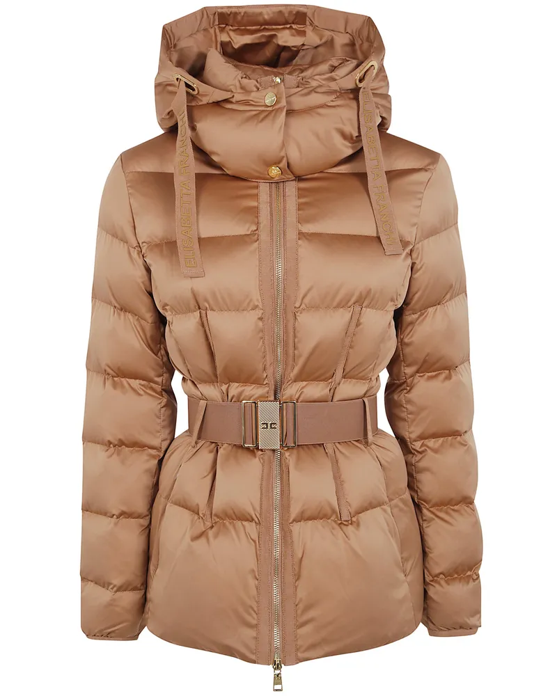 Elisabetta Franchi Padded Jacket With Belt Brown