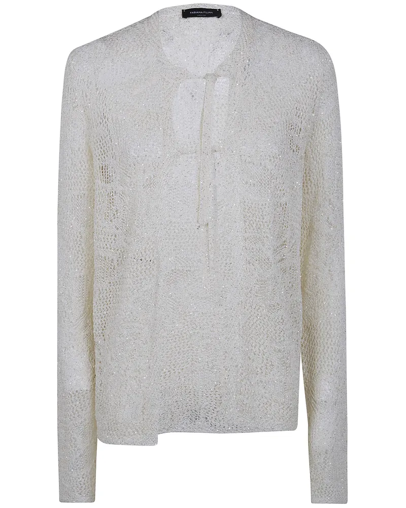 Fabiana Filippi Ribbon Round Neck Cardigan Gray