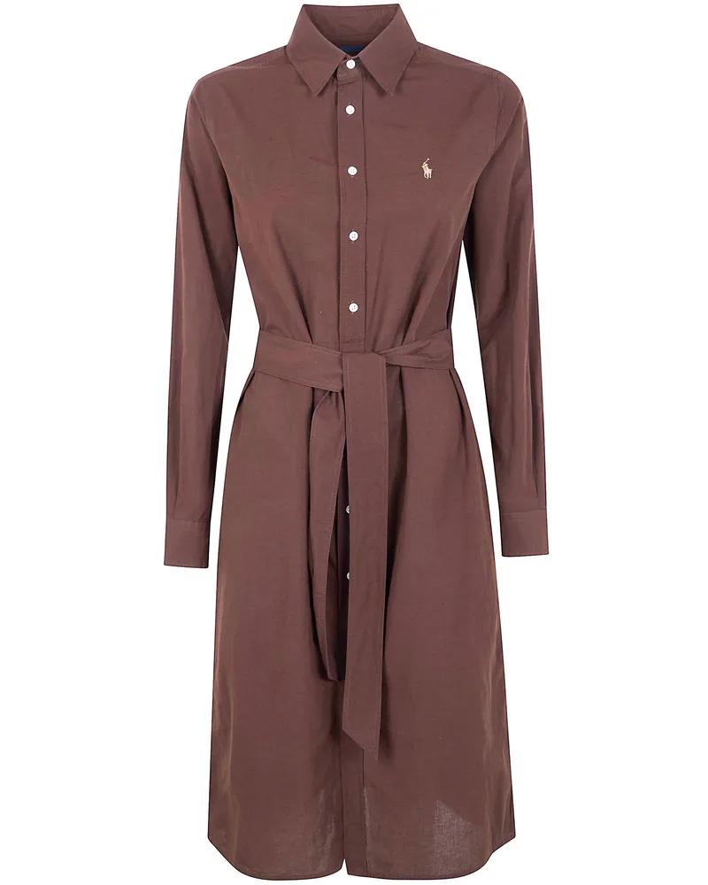 Ralph Lauren Long Sleeves Shirt Midi Dress Brown