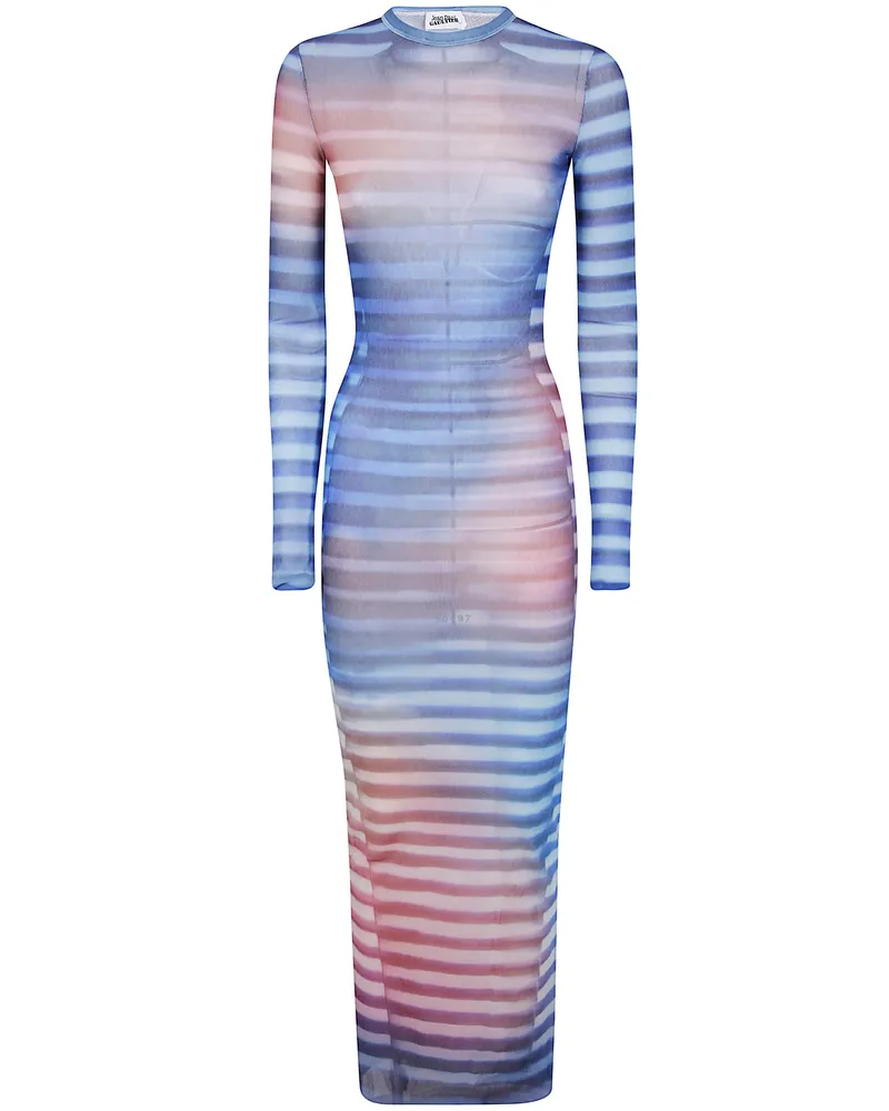 Jean Paul Gaultier Mesh Long Dress Printed "Air Blue