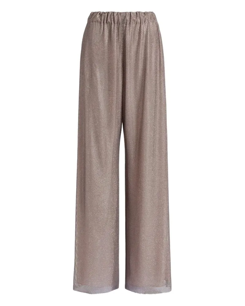 Alberta Ferretti Wide Leg Crystals Net Trousers Gray