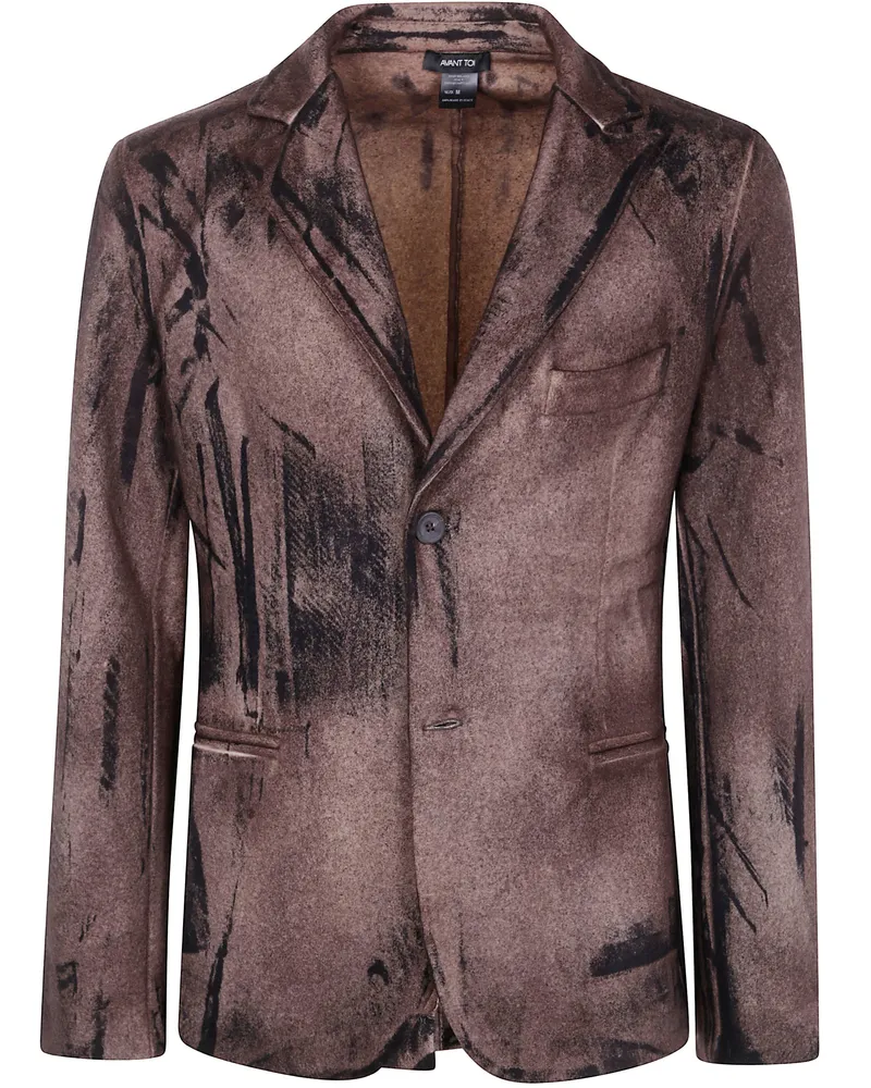 Avant Toi Felted Rever Jacket With Black Brush Strokes Effect Brown