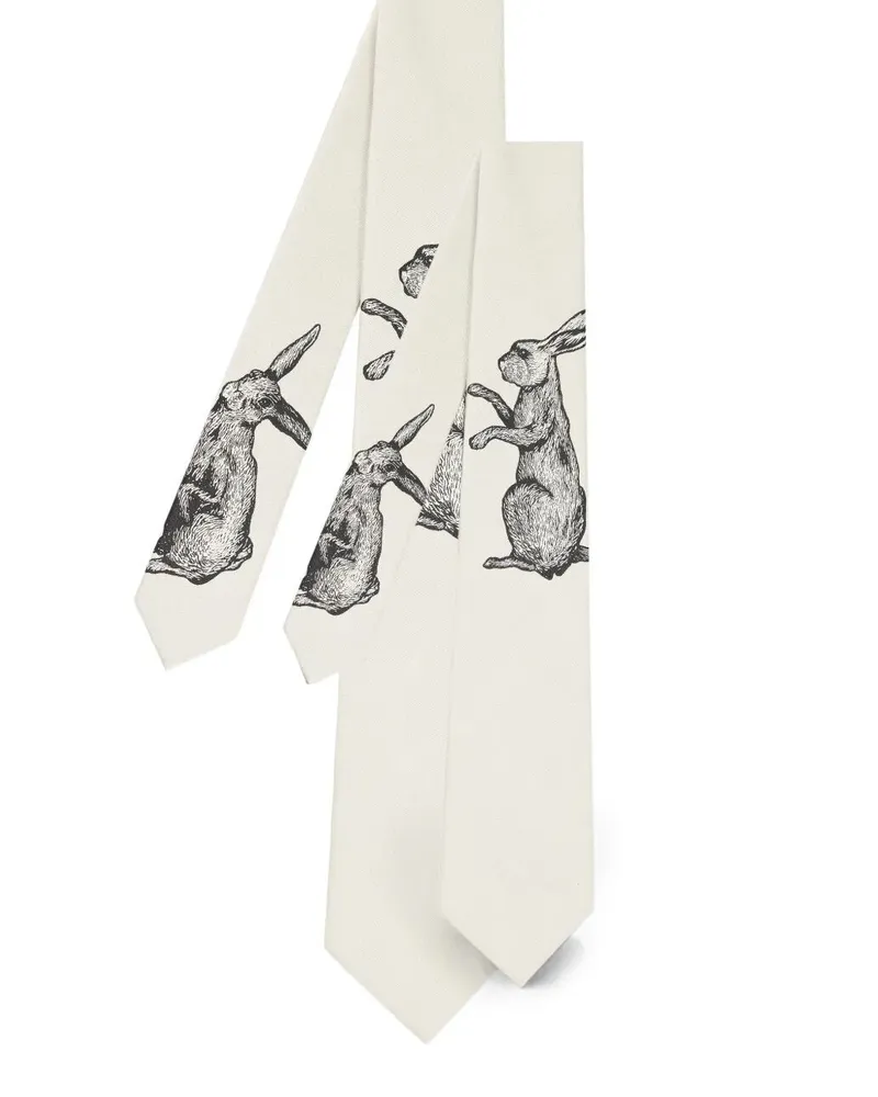 Paul Smith Tie Rabbit Jacquard 8Cm White