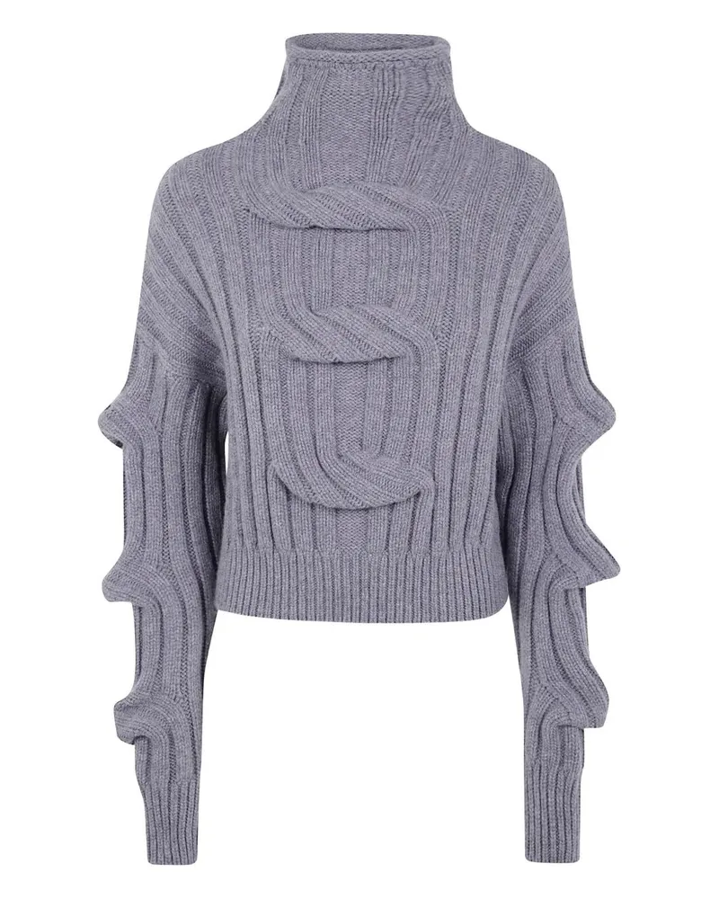MRZ 3D Braid High Neck Sweater Gray