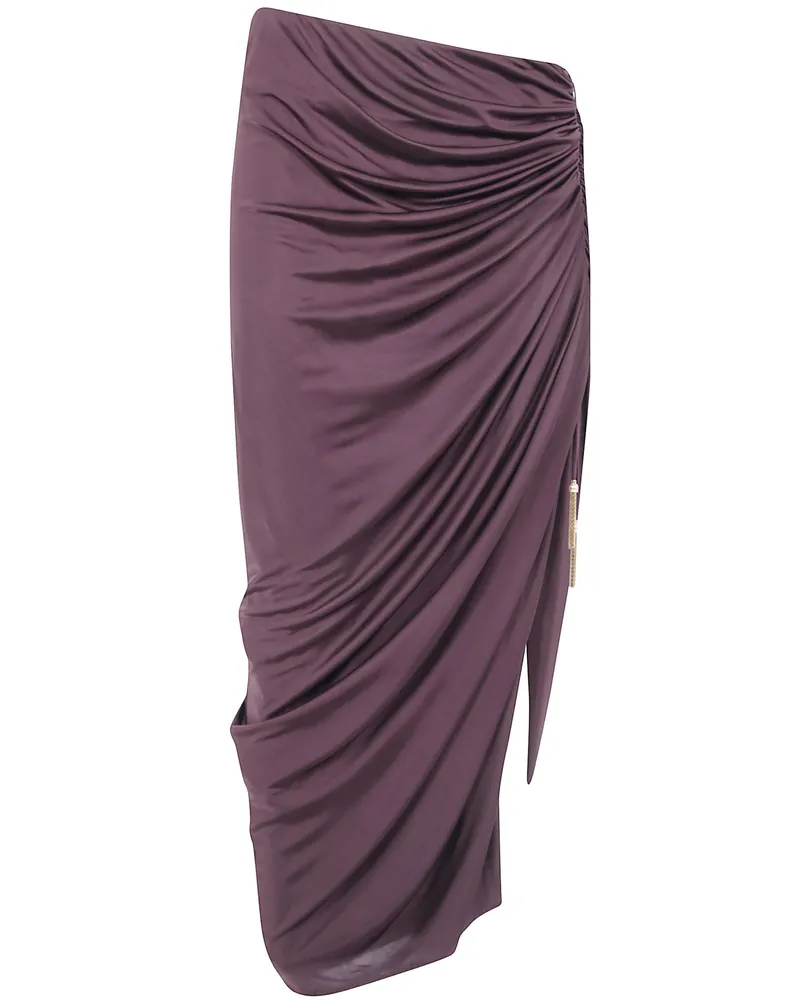 Balmain Draped Slit Midi Skirt Brown