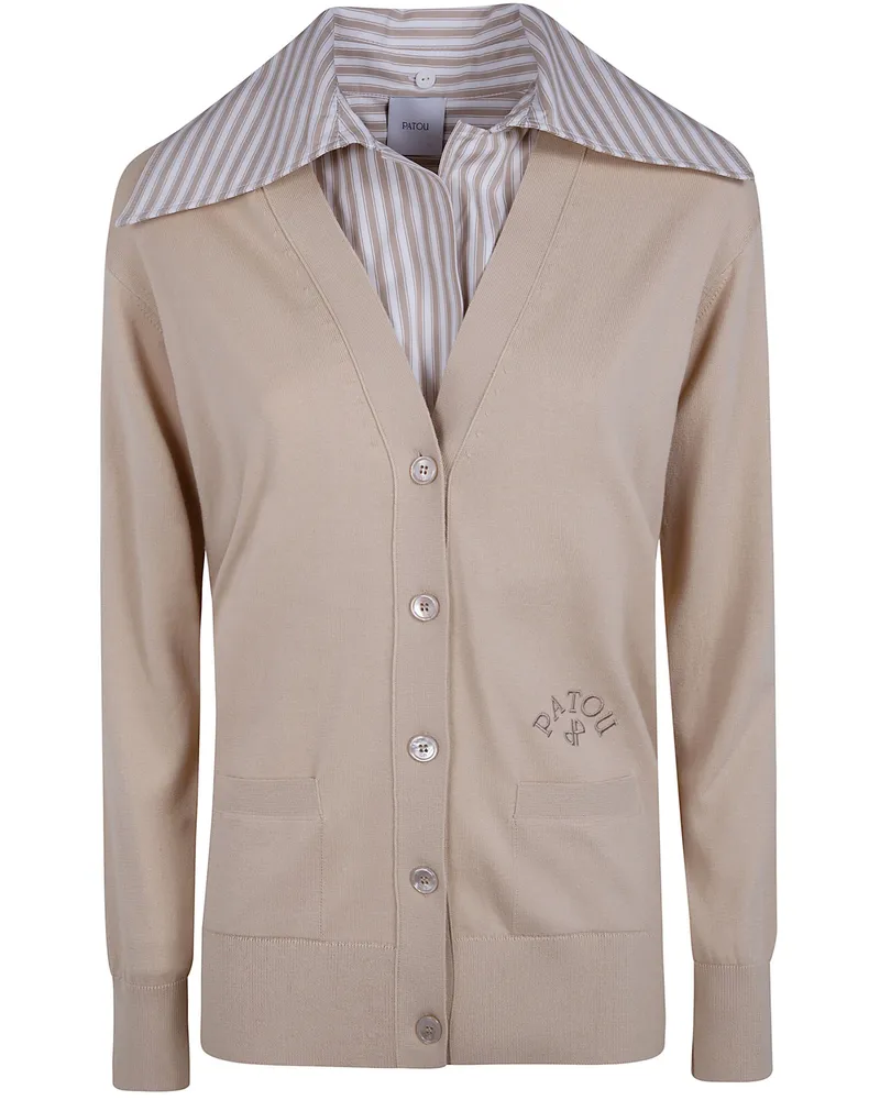 Patou Mix Popeline Collar Cardigan Beige