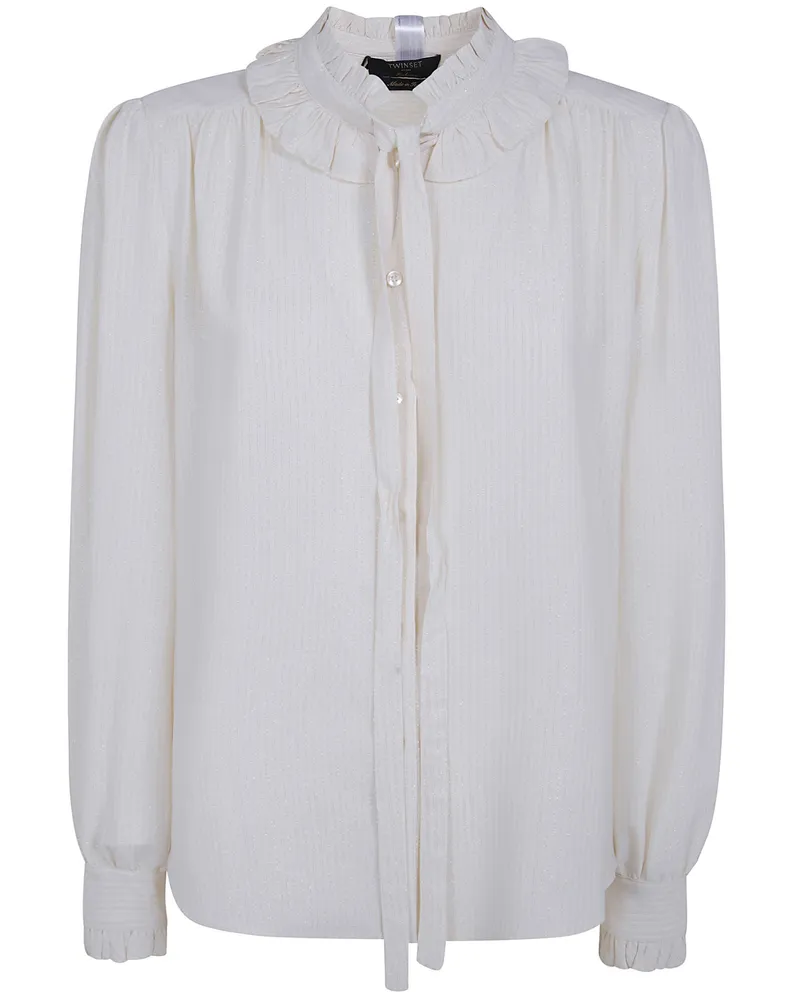 Twin-Set Blouse High Neck "High Neck Blouse With Bow Detail White