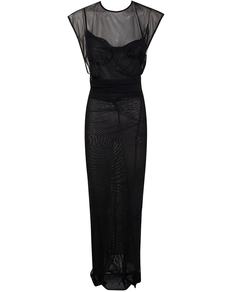 Jean Paul Gaultier Mesh Open Back Sleeveless Dress Velvet Flock Jean P Black