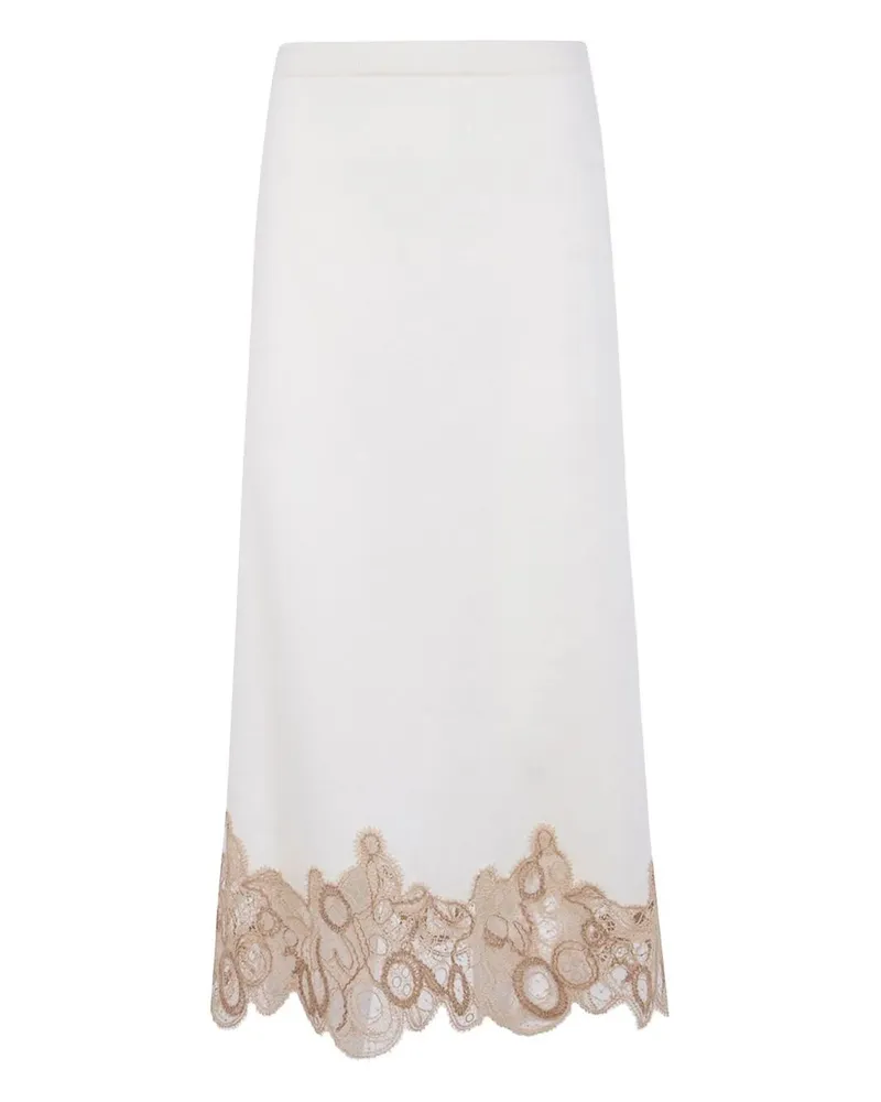 Fabiana Filippi Pencil Skirt With Lace Band Beige