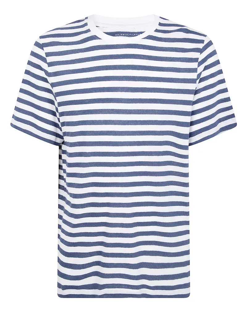 Majestic Round Neck Stripes Sweater Blue